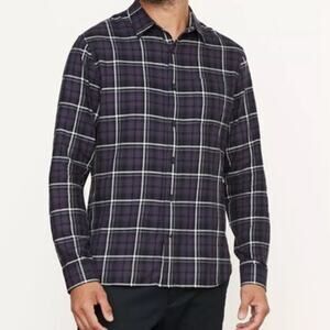 Vince Men's Classic Button Up Shirt Navy Red Plaid Size M Layering Preppy Fall